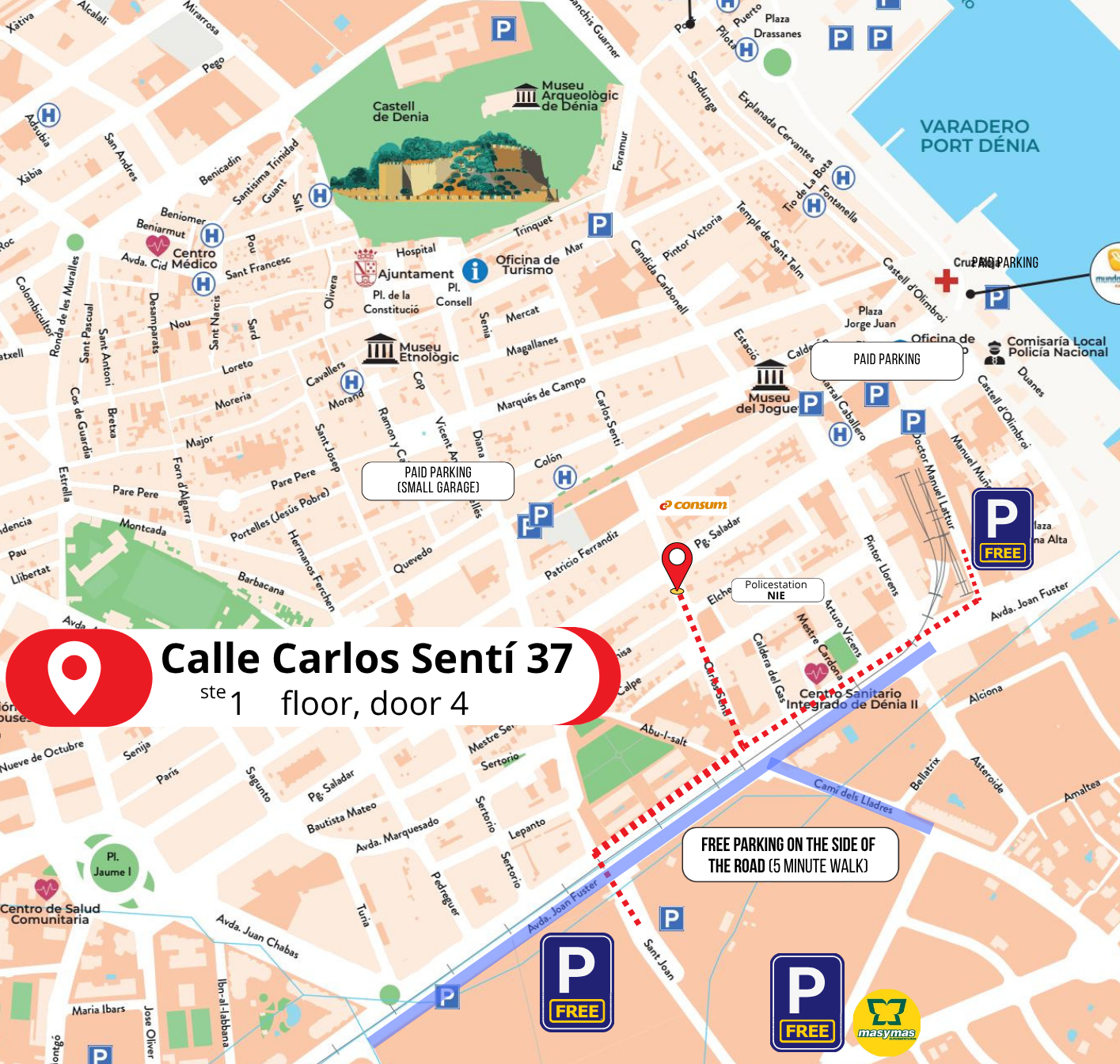 Parking map near Calle Carlos Sentí 37, Dénia